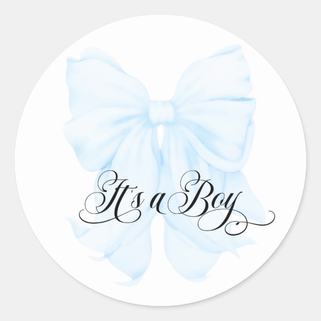 Sticker Rond C'est un Boy Blue Bow Moderne Baby shower élégant (Devant)