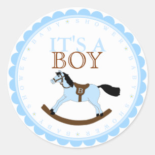 Sticker Rond C'est un cheval de basculage bleu de garçon