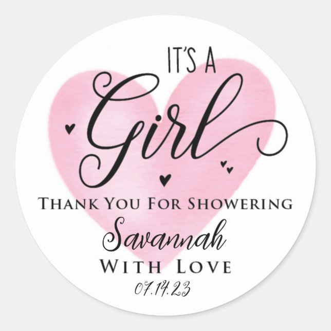 Sticker Rond C'est un chevalet de Baby shower de coeur rose fil (Devant)