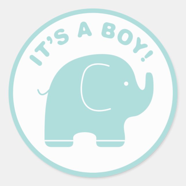 Sticker Rond C'est un chevalier bleu Eléphant Baby shower garço (Devant)