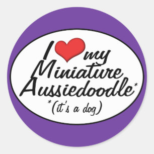 Sticker Rond C'est un chien ! J'Aime Mon Aussiedoodle Miniature