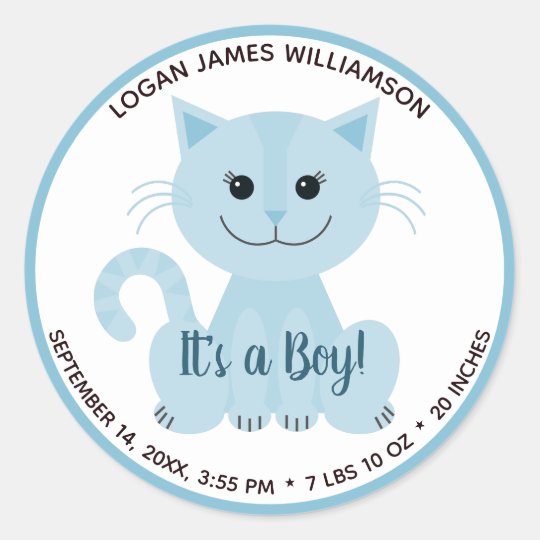 Sticker Rond C Est Un Garcon Adorable Chat Bleu Kitten Chien De Zazzle Fr