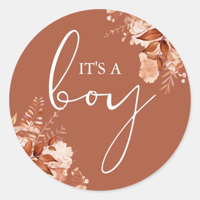 Sticker Rond C'Est Un Garçon Automne Baby shower Favoriser (Devant)