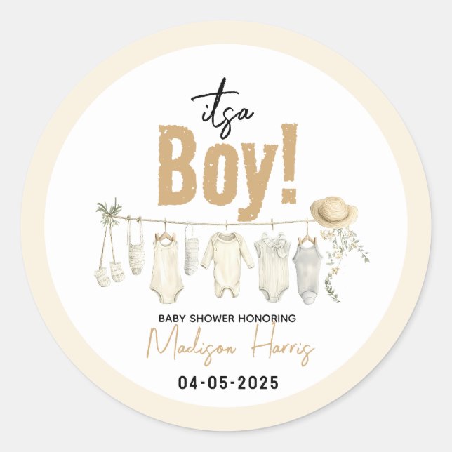 Sticker Rond C'est un garçon ! Baby shower Bleu - Cute & Sweet (Devant)