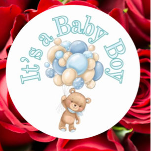Sticker Rond C'est un garçon Baby shower d'ours