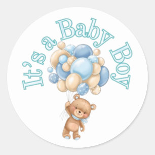 Sticker Rond C'est un garçon Baby shower d'ours