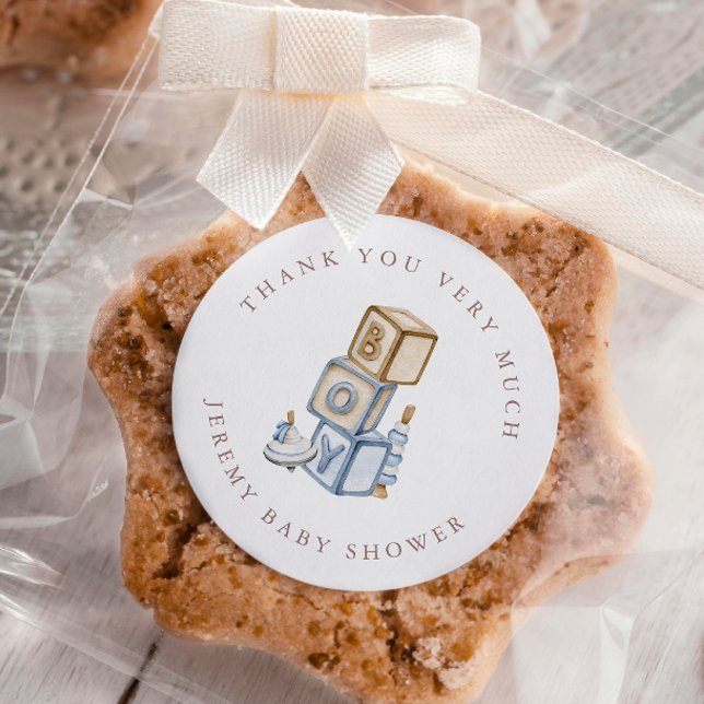 Sticker Rond C'est un garçon Bleu Boho Blocs et jouets en bois (Créateur téléchargé)