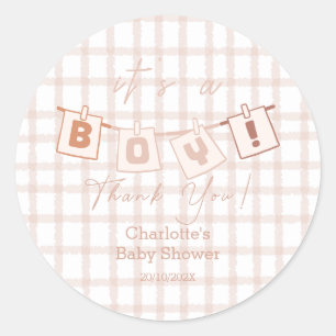 Sticker Rond C'est un garçon ! Douce Gingham Marron Notedry Bab
