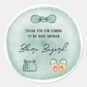 Sticker Rond C'est un garçon en Merci de Baby shower vert de la