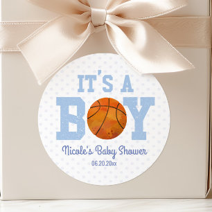 Sticker Rond C'est un garçon ! Fête de Baby shower de basket-ba