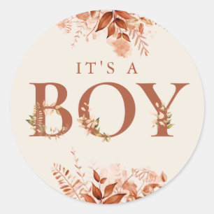 Sticker Rond C'est un garçon - Fête de bébé automnale à motif f