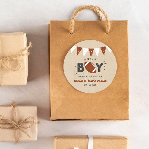 Sticker Rond C'est un garçon ! Football Thème Co-ed Baby shower