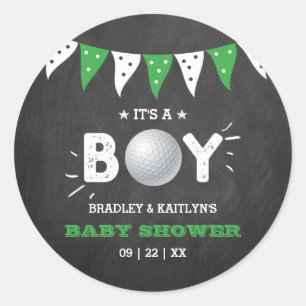 Sticker Rond C'est un garçon ! Golf Thème Co-ed Baby shower