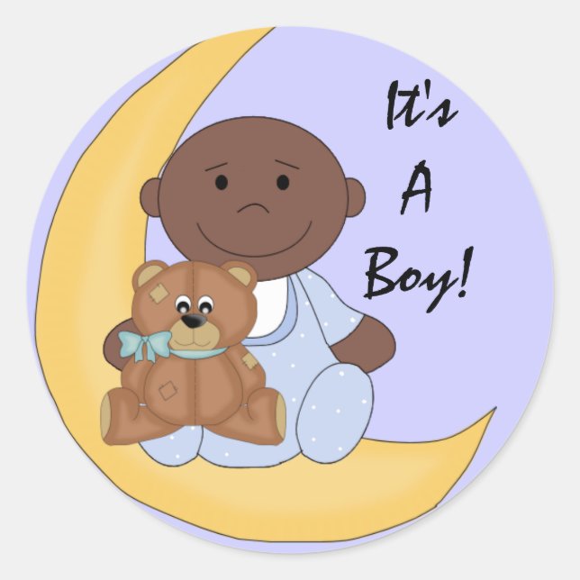 Sticker Rond C'est un garçon - mignon dessin pour bébé peau fon (Devant)
