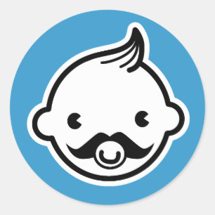 Sticker Rond C'est un garçon ! Petit Homme Moustache Bleu Stic