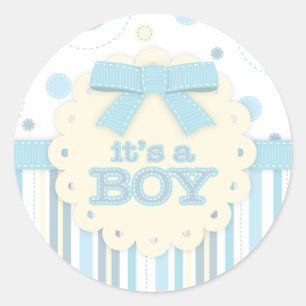 Sticker Rond C'est un Garçon tout en Bleu Stitches & Bow Baby s