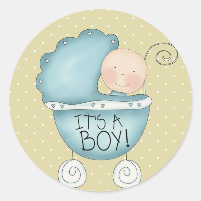 Sticker Rond C'est un garçon ! Transport Whimsical Blue Baby (Devant)