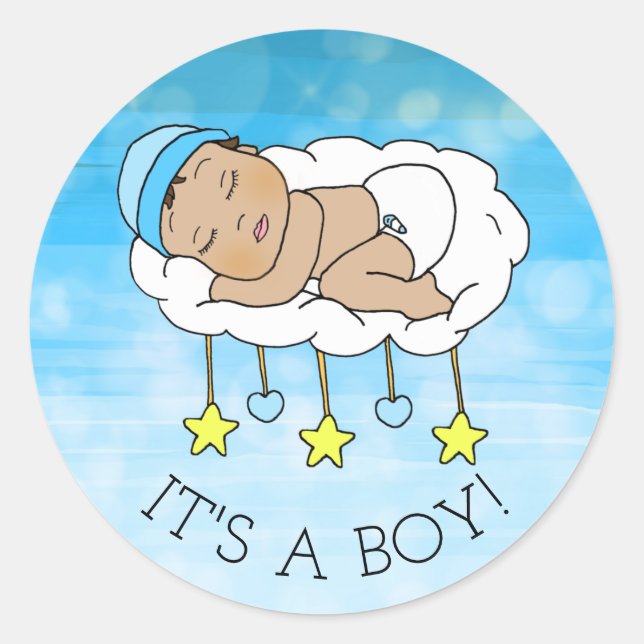 Sticker Rond C'est un garçon, un Baby shower ou un Faire-part d (Devant)
