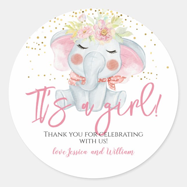 Sticker Rond C'est un Merci de Baby shower de fille (Devant)