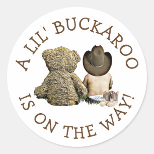 Sticker Rond C'est un petit Baby shower Cowboy