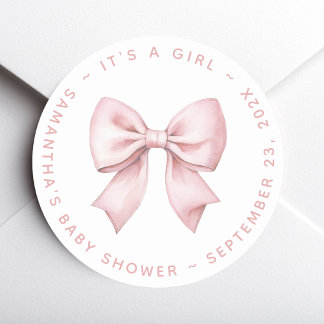 Sticker Rond C'est une Baby Shower Rose pour Bébé Fille