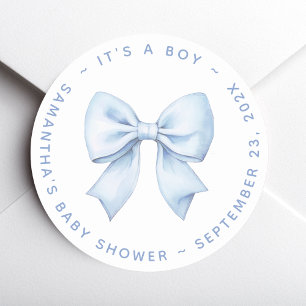 Sticker Rond C'est une Fête de Naissance Baby Boy Blue Bow