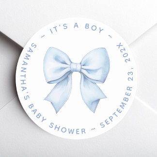 Sticker Rond C'est une Fête de Naissance Baby Boy Blue Bow