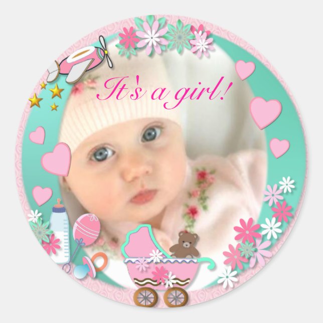 Sticker Rond C'est une fille ! ~ Autocollant/scellant n° 2 (Devant)
