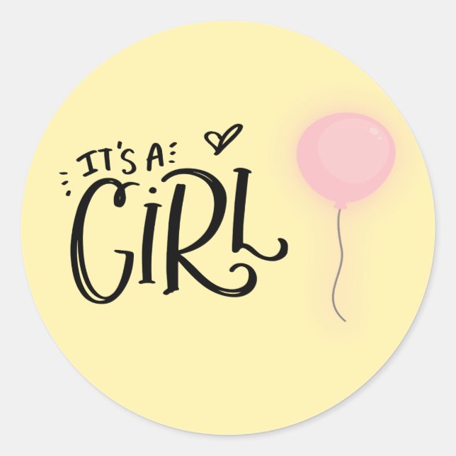 Sticker Rond C'est une fille avec un ballon rose (Devant)
