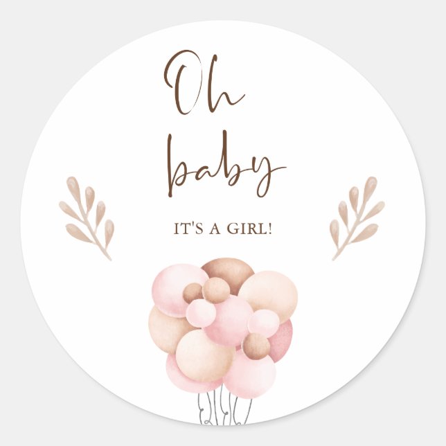 Sticker Rond C'est une fille Baby shower d'aquarelle volante (Devant)