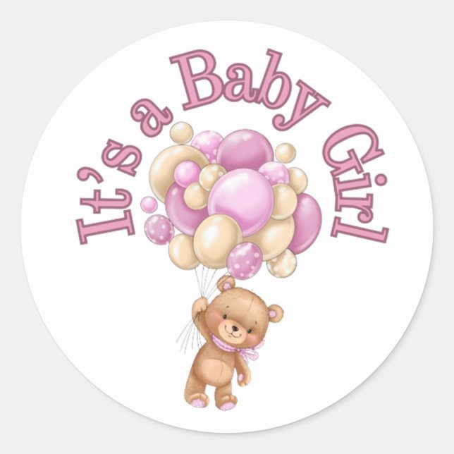 Sticker Rond C'est une fille Baby shower d'ours (Devant)