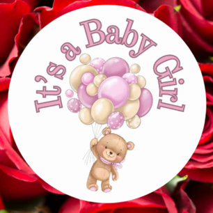 Sticker Rond C'est une fille Baby shower d'ours