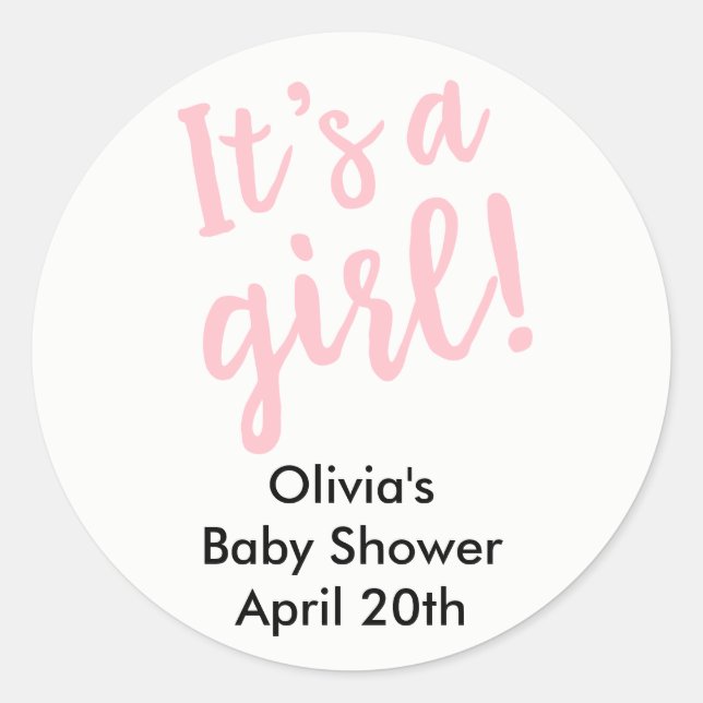 Sticker Rond C'est une fille Baby shower Favor Balise rose (Devant)
