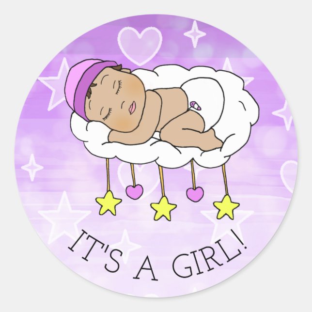 Sticker Rond C'est une fille , Baby Shower ou annonce de naissa (Devant)