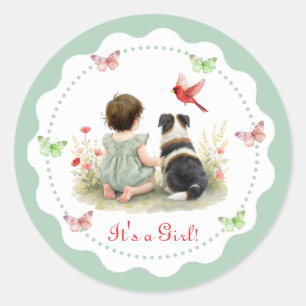 Sticker Rond C'est une fille Baby shower pour bébé fille et s