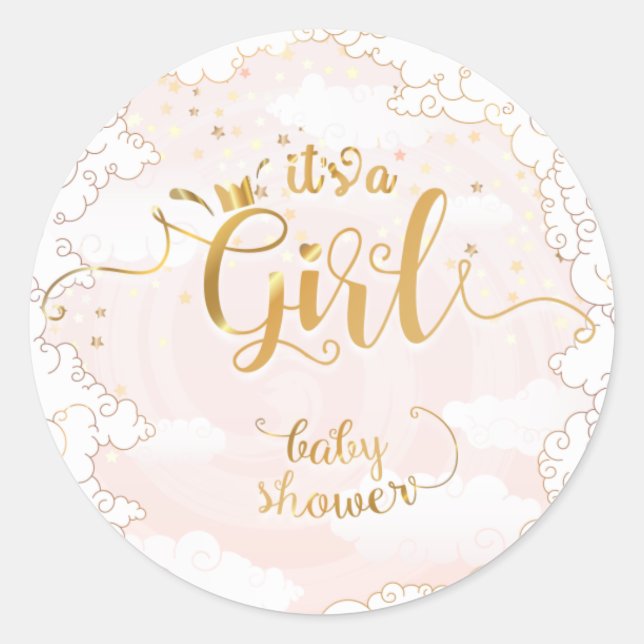 Sticker Rond C'est une fille - Baby shower princesse (Devant)