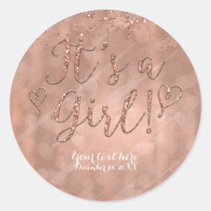 Sticker Rond C'est une fille Baby shower Rose Gold Glam Favor