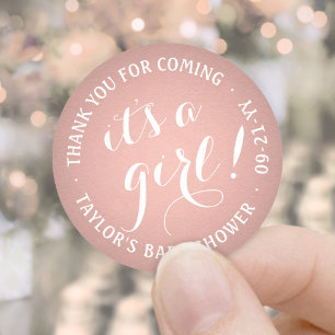 Sticker Rond C'est une fille ! Baby shower rose Rose Gold Faux 