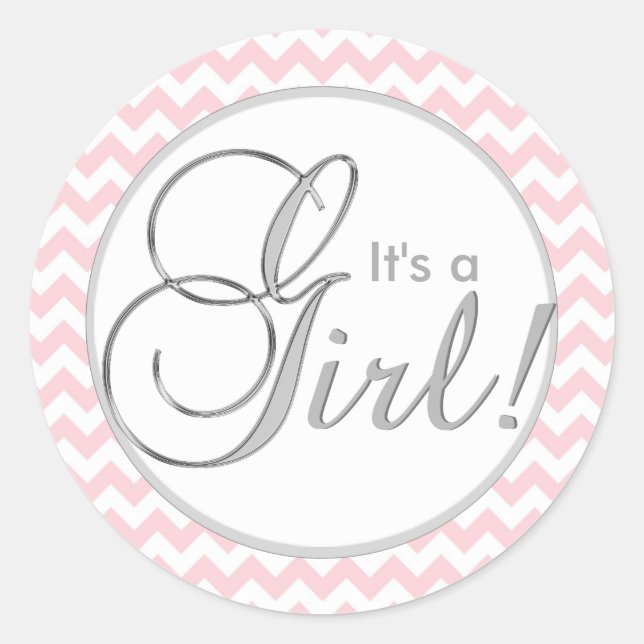 Sticker Rond C'EST UNE FILLE ! Baby shower tendance de Chevron  (Devant)