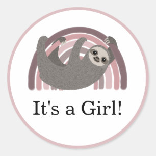 Sticker Rond C'est une fille ! Bébé baby shower paresseux