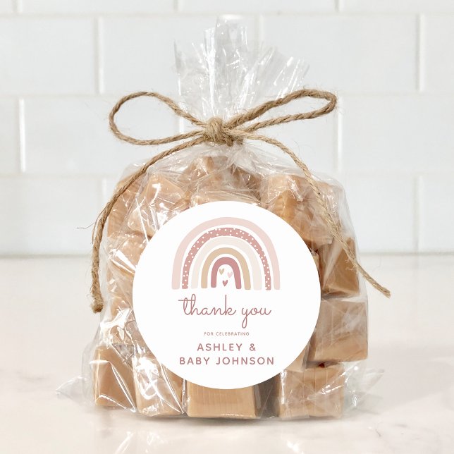 Sticker Rond C'est une fille Boho Rainbow Baby shower Merci (Créateur téléchargé)