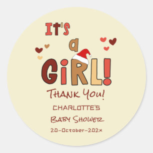 Sticker Rond C'est une fille ! Chapeau de Noël de Santa Bébé Sh