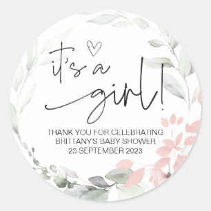 Sticker Rond C'est une fille mignonne Baby shower Favor Floral