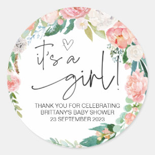 Sticker Rond C'est une fille mignonne Baby shower Favor Floral