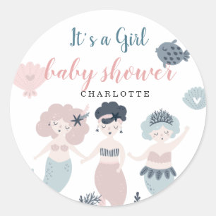 Sticker Rond C'est une fille, petite sirène, Baby shower classi