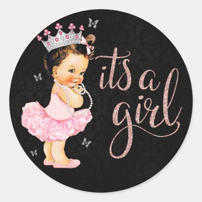 Sticker Rond C'est une fille Princesse Fille Baby Shower (Devant)