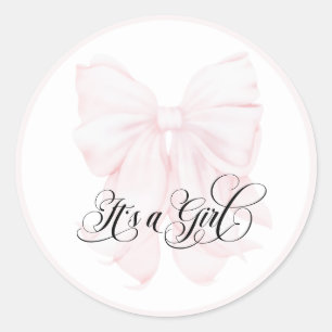 Sticker Rond C'est une fille rose Bow Baby shower moderne éléga