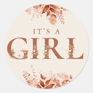 Sticker Rond C'Est Une Fille Rustique Baby shower Floral Automn