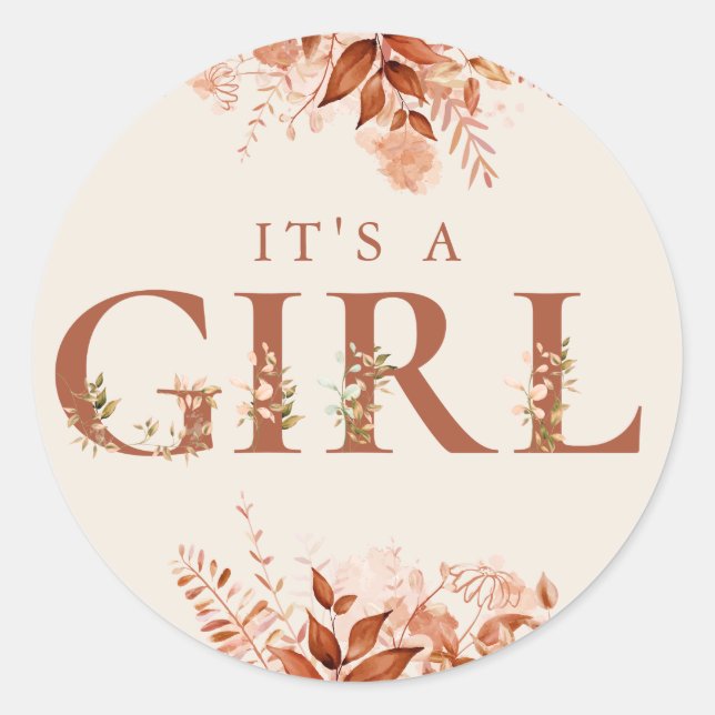 Sticker Rond C'Est Une Fille Rustique Baby shower Floral Automn (Devant)