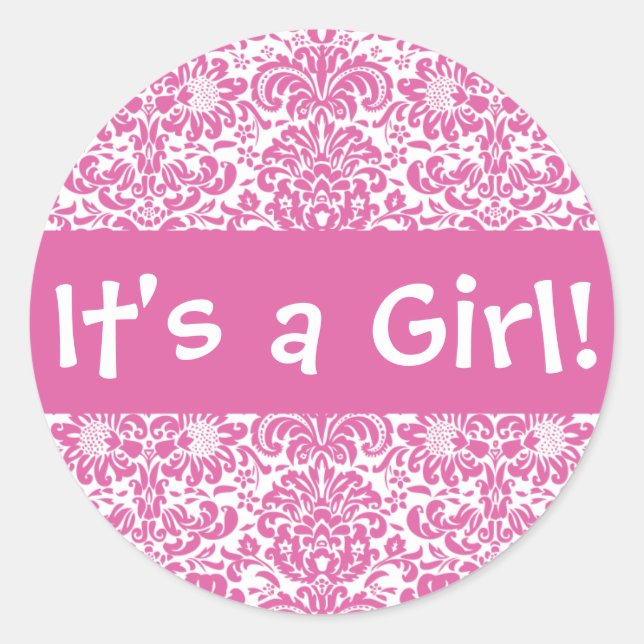 Sticker Rond C'est une fille ! Sceau d'enveloppe Damask (Devant)
